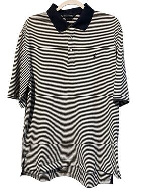 Ralph Lauren Polo Golf Navy & White Stripe Polo 100% Pima Cotton Polo Size Large